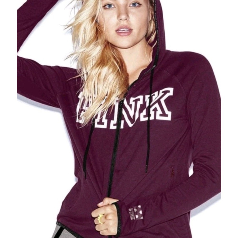 PINK Victoria's Secret Full Zip Jacket XS Y2K Maroon Long Sleeve Varsity Track